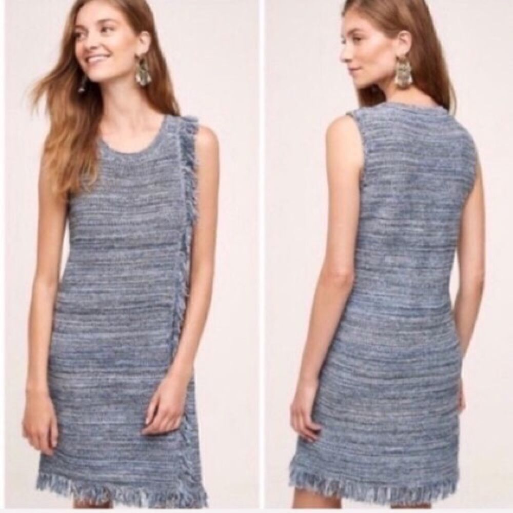 Anthropologie Holding Horses Blue Fringe Knit Sleeveless Sweater Dress